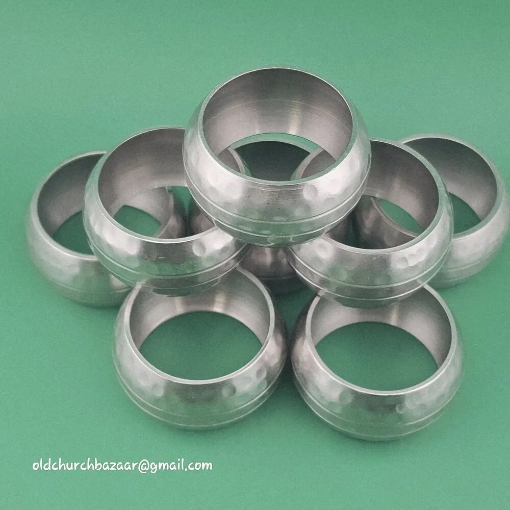 Silver-tone Hand Hammered Look Metal Stainless Napkin Rings Set Of 8